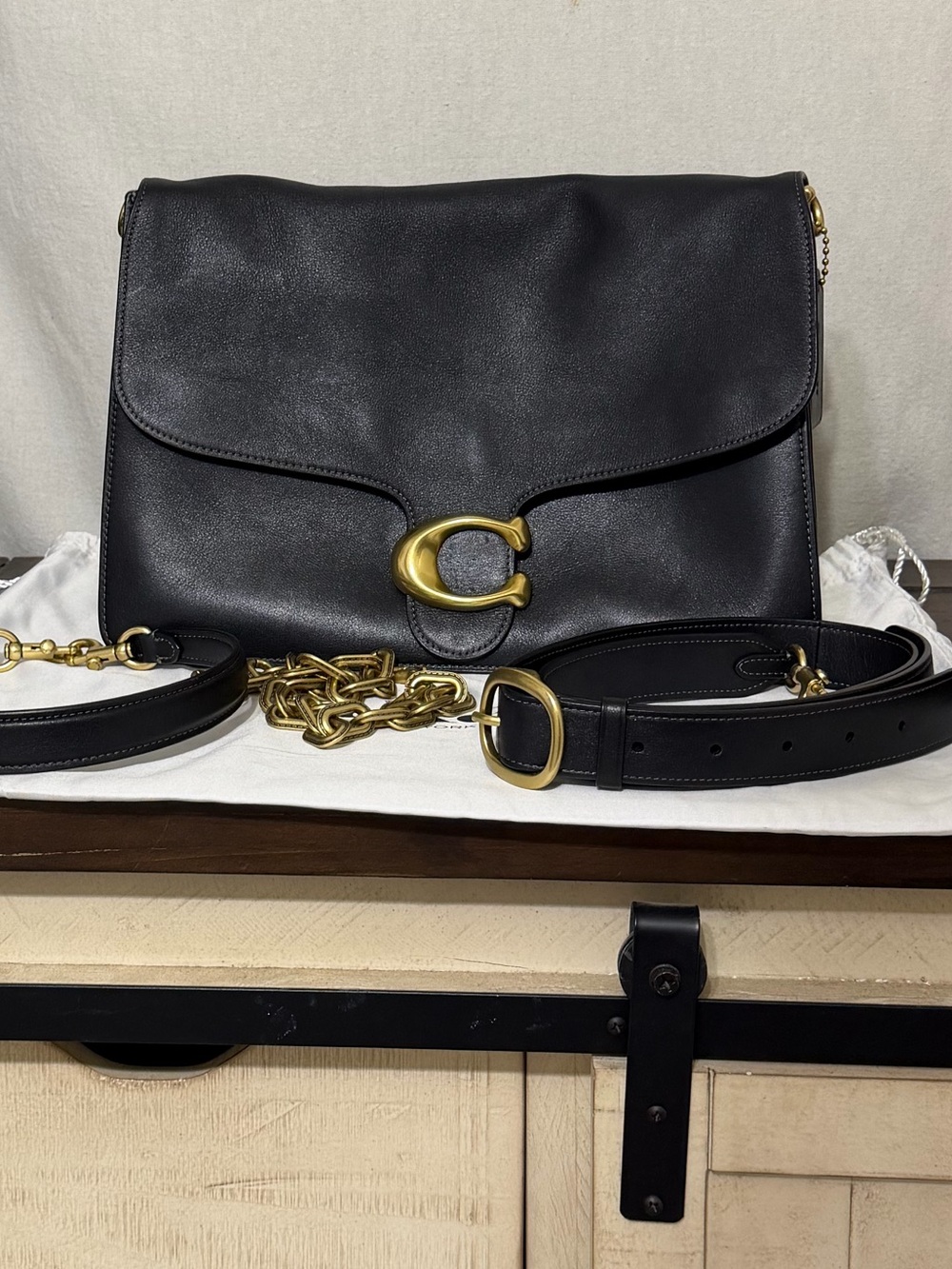 Coach Chain Tabby 35 Black Leather Shoulder Bag with Gold Hardware